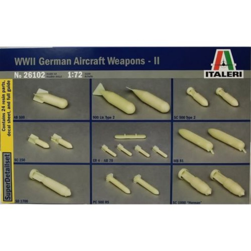 Сборная модель Italeri 26102 Набор гранат WWII German Aircraft Weapons-II, 1/72