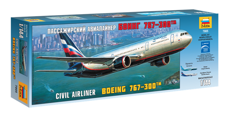 Сборная модель "Звезда 7005 Пассажирский авиалайнер Боинг 767-300, 1/144"