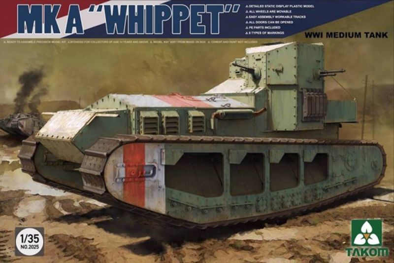 Сборная модель TAKOM 2025 Первая мировая. Средний танк Mk A  Whippet, 1/35